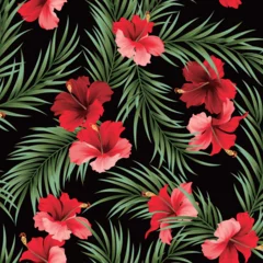 Plexiglas foto achterwand Beautiful tropical flowers and plants seamless pattern, © daicokuebisu