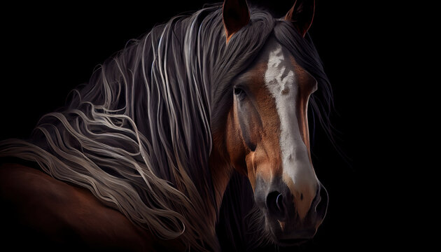 Brown Horse Close-Up Shot AI Generative