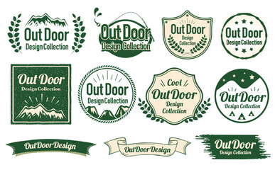 キャンプやアウトドアシーンに使えるかっこいいシンプルおしゃれなタイトルデザインロゴのセット_緑