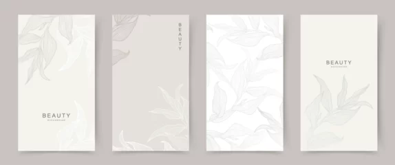 Poster Universal white beige grey banners with floral elements. Neutral beautiful backgrounds.  Vector illustration for card, banner, invitation, social media post, poster, mobile apps, advertising © Feodora_21