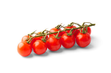 Branch of cherry tomatoes on a white background
