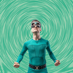 Funny superhero snarling