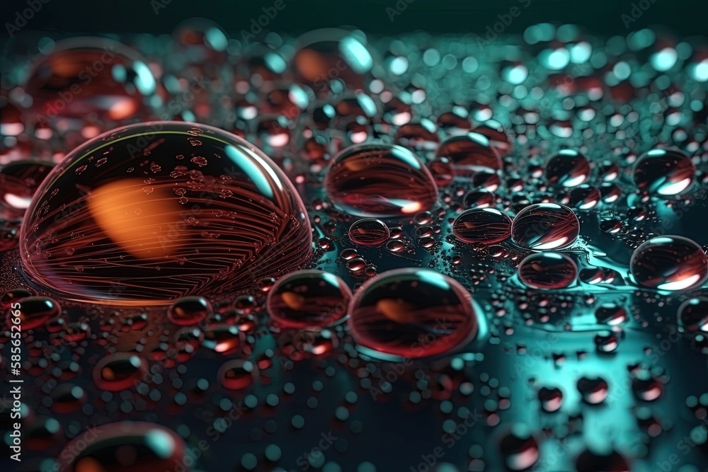 Poster water droplets on a surface in macro view. generative ai