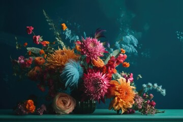 Fototapeta na wymiar vibrant vase overflowing with a variety of colorful flowers. Generative AI