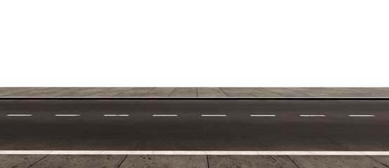 Empty asphalt road with two sidewalks in PNG isolated on transparent background. - obrazy, fototapety, plakaty
