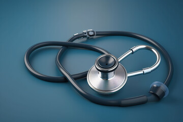 Stethoscope on blue background. Selective focus, Generative AI
