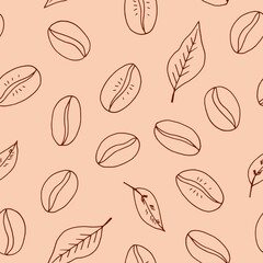 coffee beans seamless pattern hand drawn in doodle style. Suitable for wrapping paper, packaging, background, textile, wallpaper.