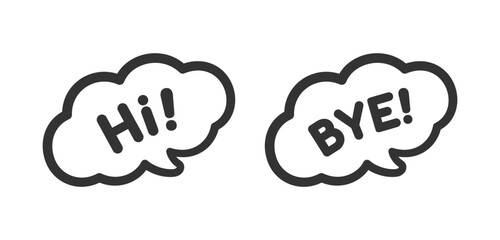 Cute Hello and Bye greeting speech bubble icon set. Simple flat vector illustration.