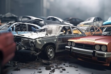 abandoned cars left to rust in a desolate field. Generative AI