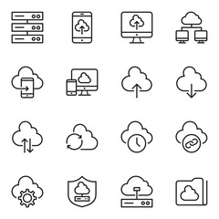 set of cloud computing line icons. cloud storage icons set. share, sharing, transfer, database, networking, server, signal, software, computing, platform