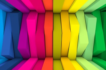 Colorful inverted boxes abstract background 3D render illustration