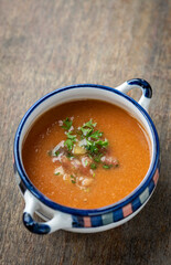 spanish traditional gazpacho cold vegetable soup in seville restaurant