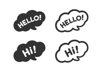 Cute Hello greeting speech bubble icon set. Simple flat vector illustration.