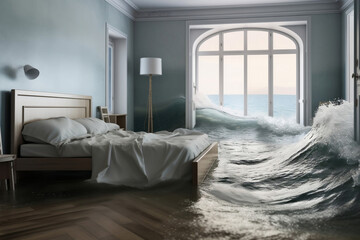 Surreal room in ocean, generative ai