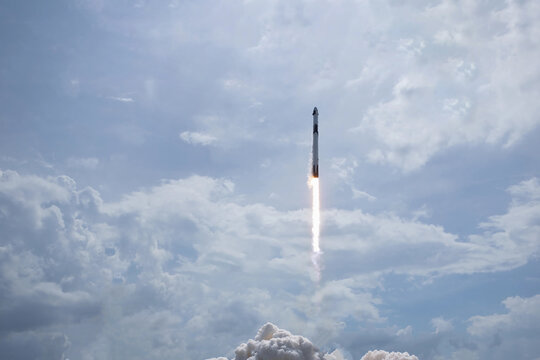 The launch of the spacecraft to the moon. Elements of this image furnishing NASA.