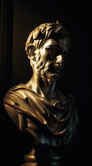 Un homme stoïque comme une sculpture ou une statue en marbre avec des lignes dorées