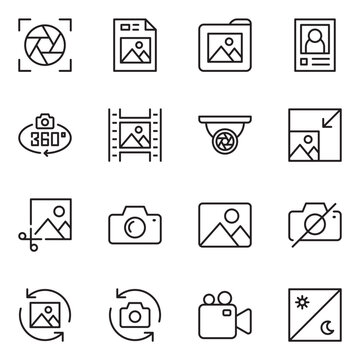 set of camera line icons. camera icons set. image, photography, multimedia, lens, picture, rotation, photograph