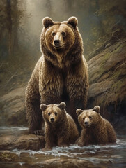 Obraz premium brown bear family portrait in the forest