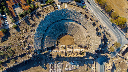 Antalya Perge ancient city ancient theater drone view