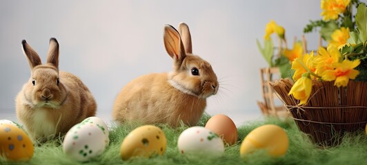 Easter bunny and eggs concept , Generative AI	