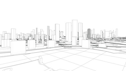 Outline city concept vector. Wire-frame style - obrazy, fototapety, plakaty