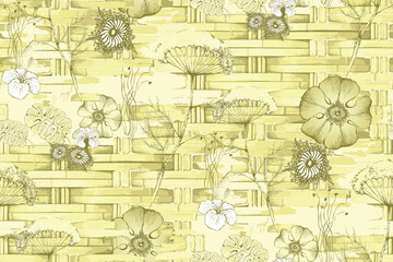 Seamless abstract pattern. Flowers and wicker fence..