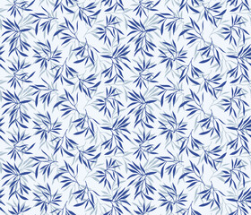 Japanese Silhouette Bamboo Leaf Vector Seamless Pattern
