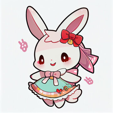 Cute cartoon bunny character in kawaii anime style illustartion