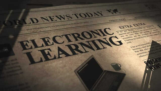 Electronic Learning Headline and article in old vintage daily newspaper