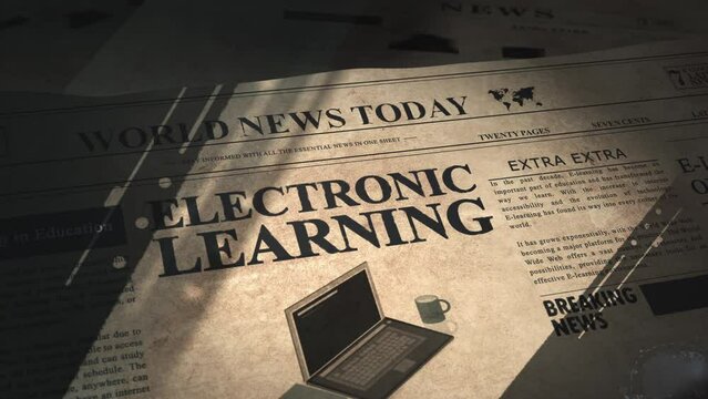 Reveal shot of newspaper about e-learning strategies