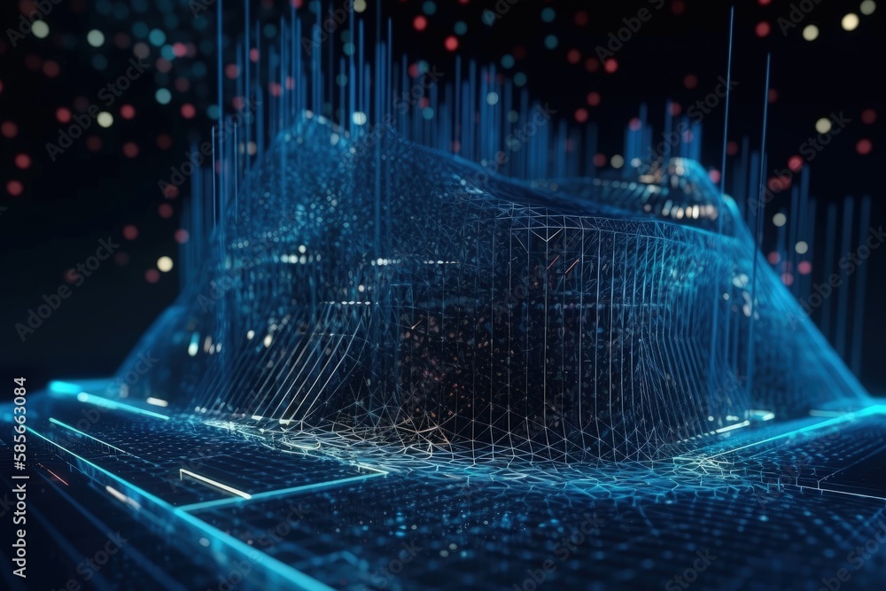 Poster digital screen with abstract lines and dots. generative ai