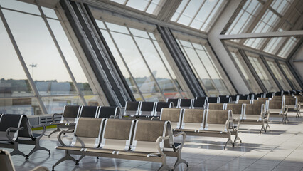 Empty seat in the airport  departure lounge. 3D Render