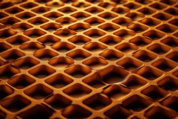 detailed close up of a textured waffle pattern on a wooden table. Generative AI