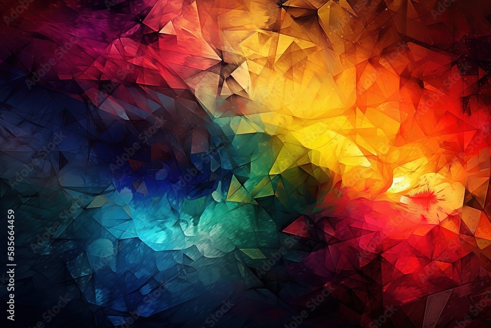 Poster multicolored triangles creating an abstract background. generative ai