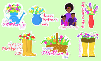 Collection of clip art for mother's day. Bouquet of flowers. Vector illustration.