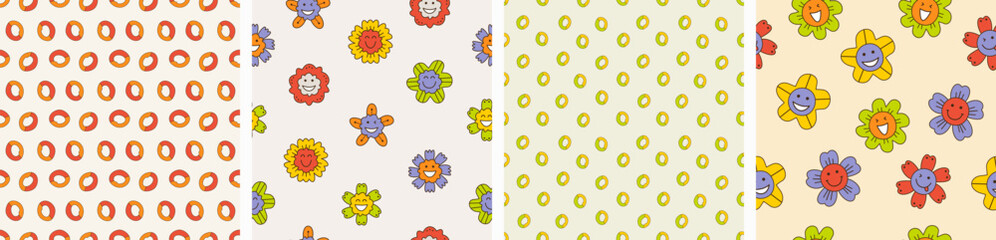 Smiling flower, abstract personage, mascot design, funny face, cute icon.