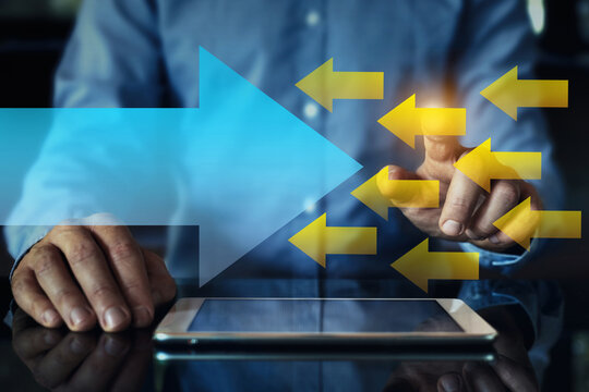 conflict of interest in business, confrontation or change concept, opposition, different trends