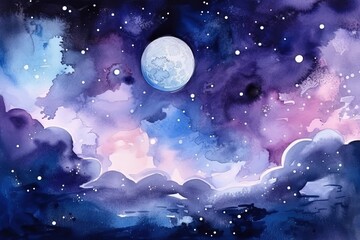 Obraz na płótnie Canvas serene night sky with full moon and clouds. Generative AI