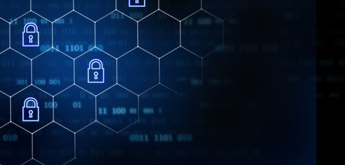 Cyber, personal data, privacy and information security. Internet networking  protection security system concept. Padlock icon on tech code background.