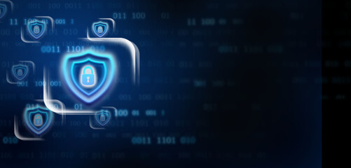 Cyber, personal data, privacy and information security. Internet networking  protection security system concept. Padlock icon on tech code background.