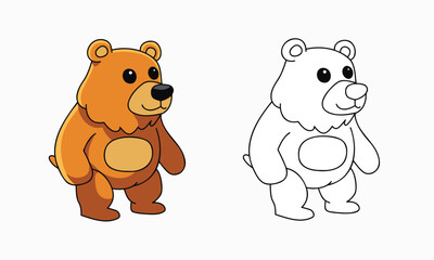 Bear coloring page. Cartoon animal. Clipart set for nursery poster, t-shirt print, kids clothing, greeting card, label, patch or sticker. Vector illustration.