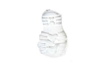 Footprints in the snow, under a thin layer of which is visible white coating, copy space, isolated on a white background