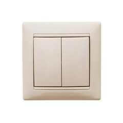 Double switch on beige wall with wallpaper, copy space, isolated on a white background