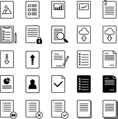 It is an illustration set of document icons drawn with simple lines.