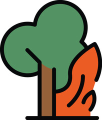 Burning tree icon. Outline burning tree vector icon for web design isolated on white background color flat