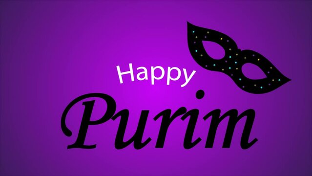 Purim Happy lettering with carnival mask, art video illustration.