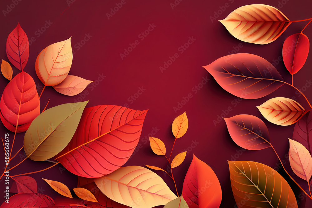 Aufkleber autumn leaves on red background design with copy space vector illustration. generative ai