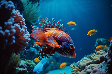 Fototapeta na wymiar Discover the Vibrant Ecosystem of the Underwater Sea World: A Colorful Exploration of Tropical Fish and Coral Reef Life, Generative AI.