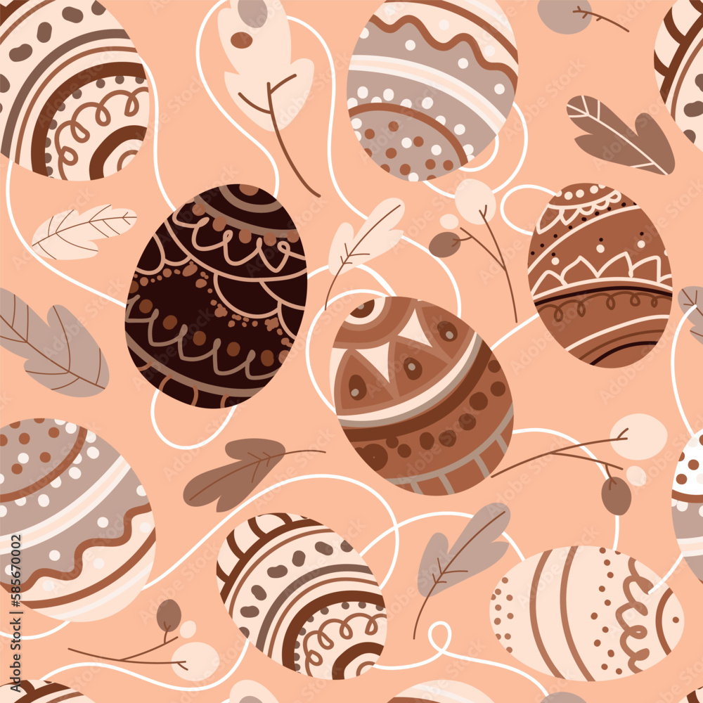 Poster easter eggs collection seamless pattern background with hand drawn textures and elements in neutral 