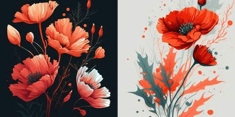 Close up view. Poppy flower, background art. Beautiful illustration picture. Generative AI